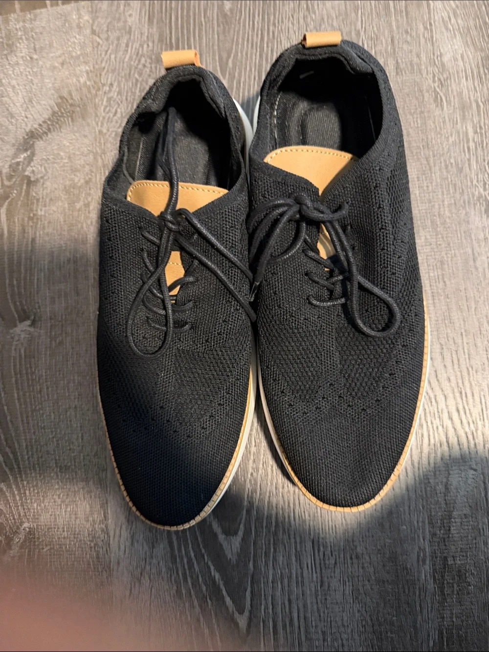 Men's Black Knit Derby Shoes with Tan Accents
